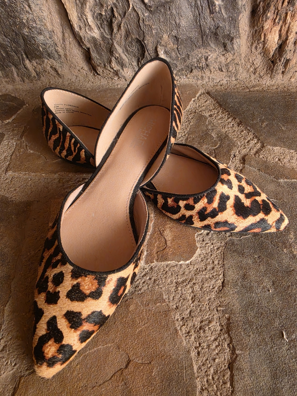 Leopard Print Pointed D'Orsay Flats - Tan & Black